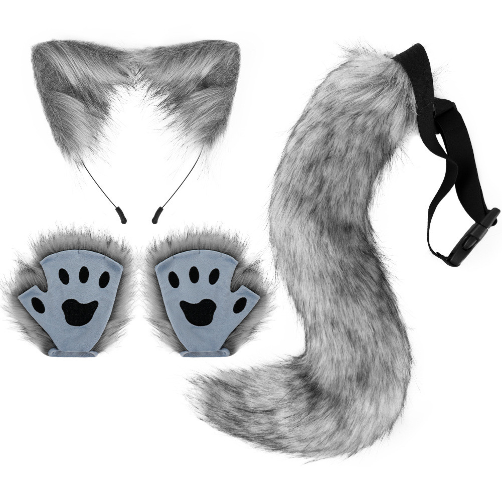 Acessórios de Cosplay Realistas: Luvas de Orelha de Animal, Conjunto de Tiara de Orelha de Gato para Halloween BJ4E
