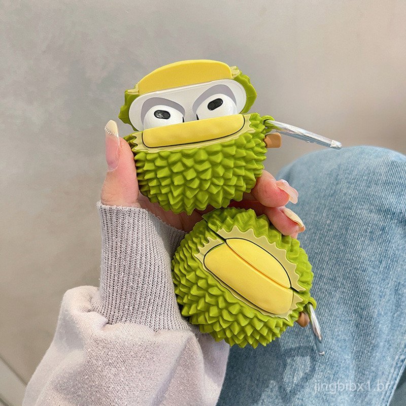 Capa Protetora de Silicone 3D Criativa em Forma de Durian para AirPods Bluetooth Sem Fio 3ª Geração Pro 2ª Geração