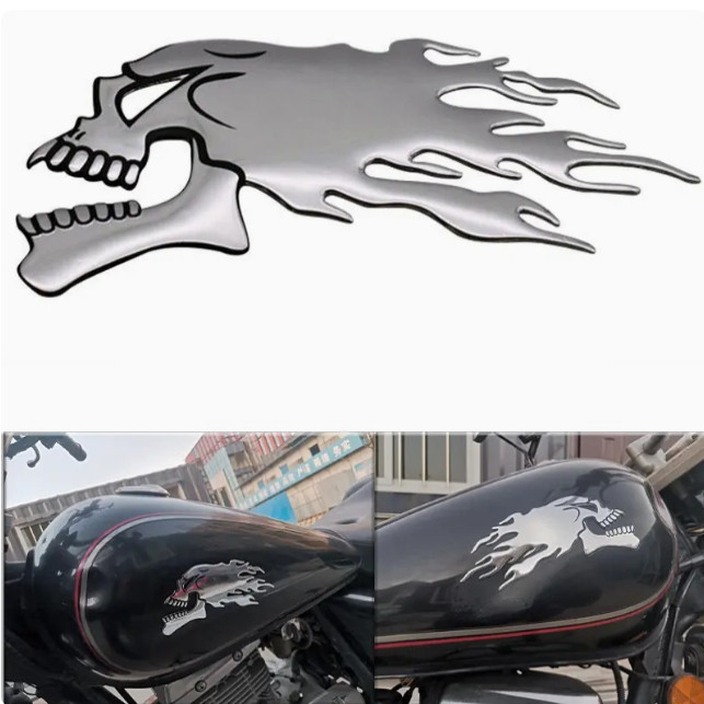 3D chama crânio decalque adesivo de borracha macia padrão decorativo adequado para carro motocicleta tanque combustível