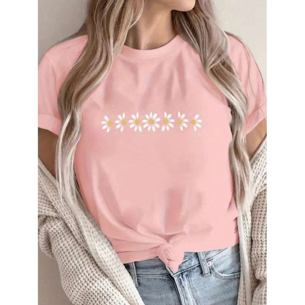 Camiseta Feminina Floral Margaridinhas Blusa Academia Estilosa Estampada 100% algodão