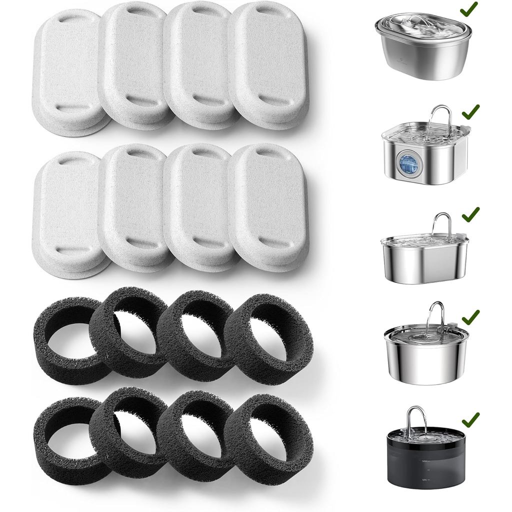 Filtros De Substituição De Fonte De Água Para Gatos , 8 + 8 Esponjas De Espuma Animais De Estimação De Aço Inoxidável 67