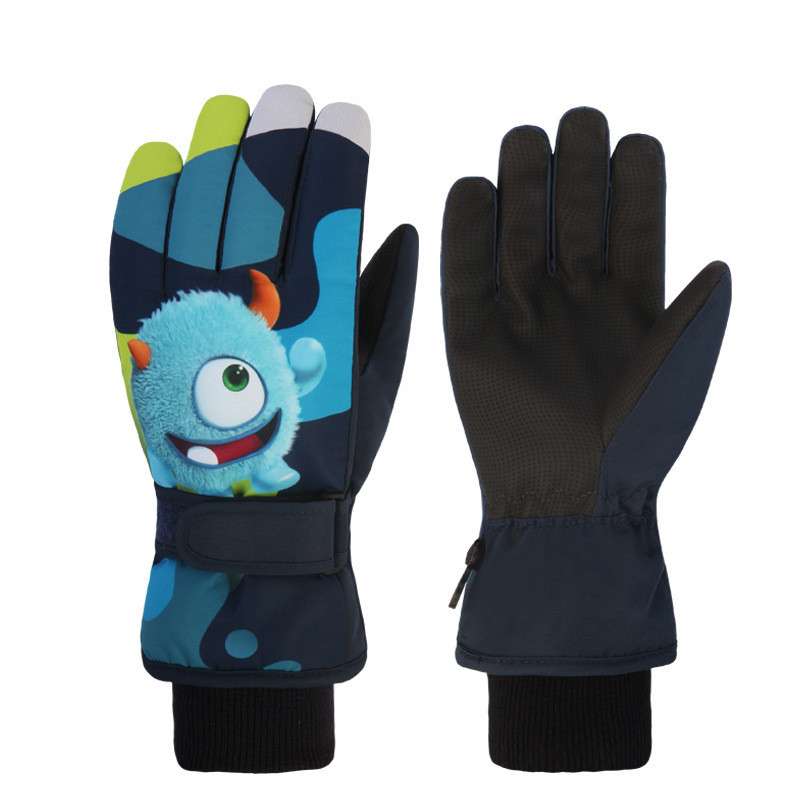 Luvas Térmicas de Esqui para Crianças, Luvas de Inverno com Veludo, à Prova de Frio, Impermeáveis e à Prova de Vento, Lu