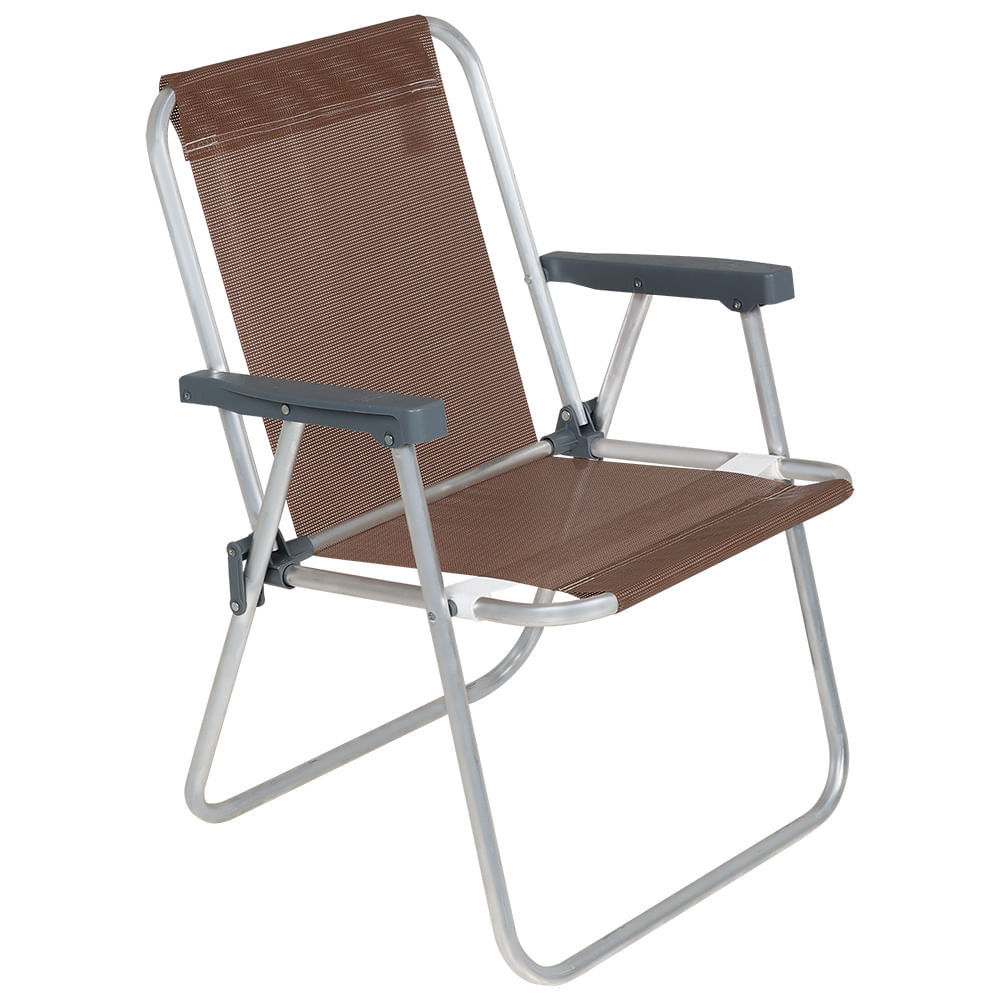 Cadeira de Praia Alta Lazy em Alumínio Marrom Bel em Oferta na Shopee