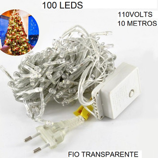 100 Leds Pisca Pisca Fio Transparente Natalino 10 Metros E 110V Decorativo Multicolorido