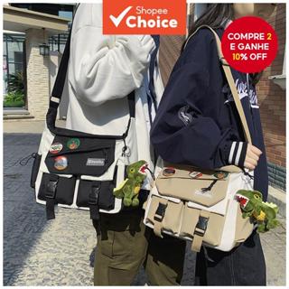 Bolsa Transversal Masculina em Estilo Japonês - Espaçosa Bolsa de Mensageiro em Lona Casual, Ideal para estudantes em Oferta na Shopee