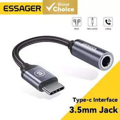 Cabo Adaptador Essager 3.5mm Jack AUX para USB C com Conversor de Áudio de 3.5mm com DAC
