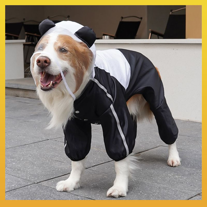 [Daliya] Capa de Chuva para Cachorro com Capô - Poncho Panda e Alça Refletiva para Cães