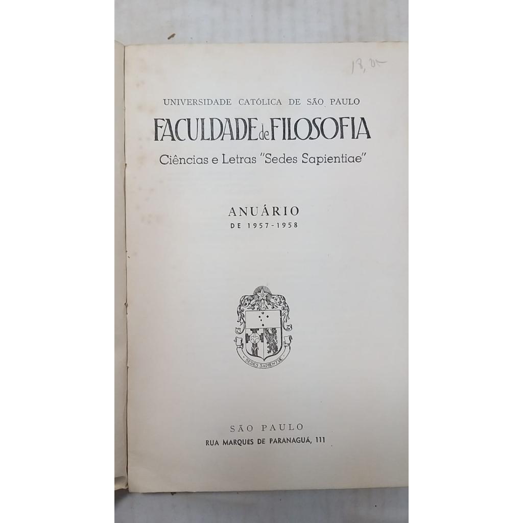 Faculdade de Filosofia Ciências e Letras Anuario 1957 - 1958