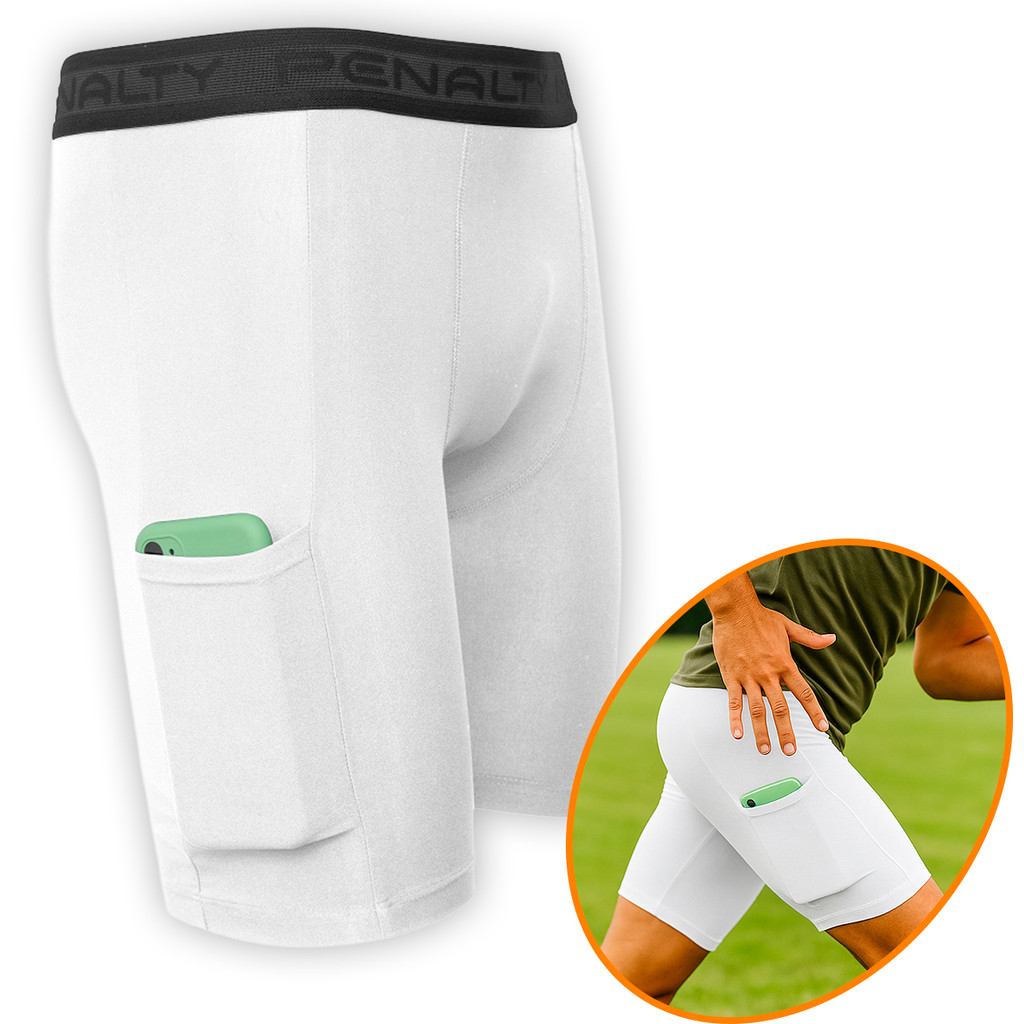 Bermuda Térmica Compressão Masculina Tamanho P Original Penalty Proteção UV50+ Short academia Esportivo corrida Branca