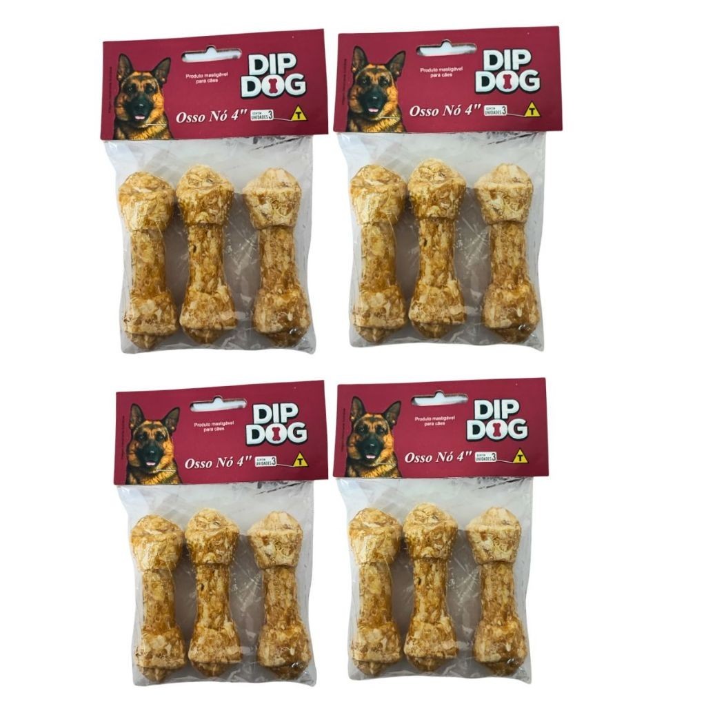 Ossinho Natural Mordedor Dip Dog Nº4 – Kit 4 Pacotes Sabor Frango