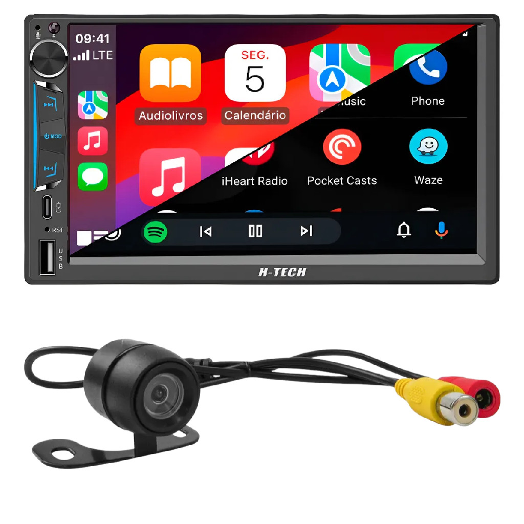 Multimídia 2 Din 7 Pol Carplay + Câmera De Ré 120° H-tech em Oferta na Shopee