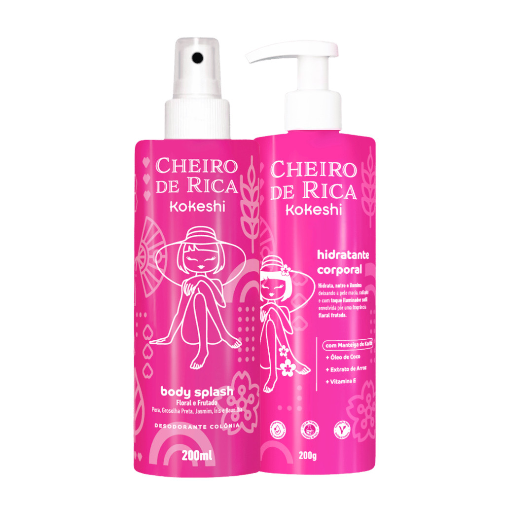 Kit Hidratante Corporal e Perfume Body Splash Cheiro de Rica Kokeshi