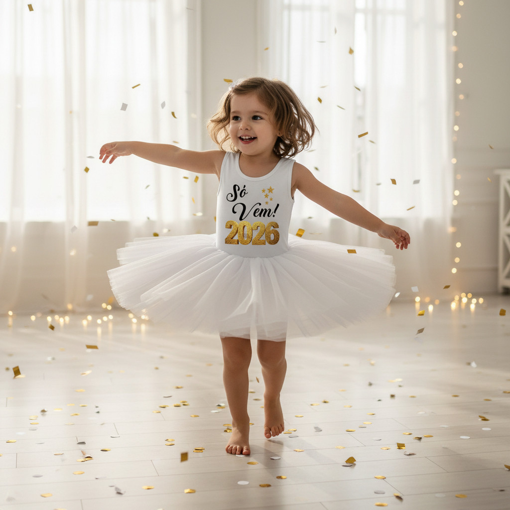Saia De Tutu Branca Réveillon Virada Feliz Ano Novo Com Body