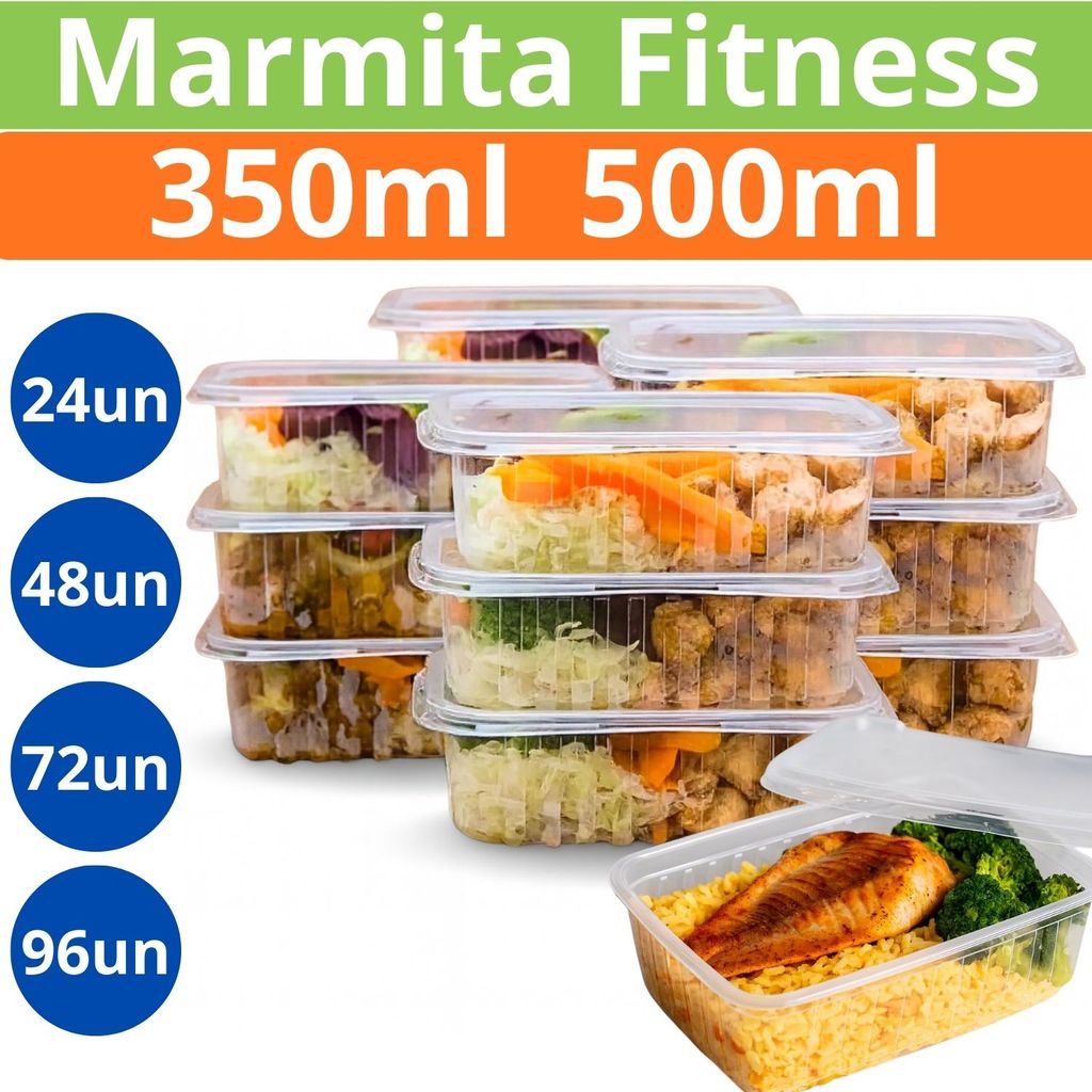 Kit 24 Pote Plástico Marmita Descartável Embalagem Retangular Plástica - 500ml 350ml Comida Fitness Freezer Microondas em Oferta na Shopee