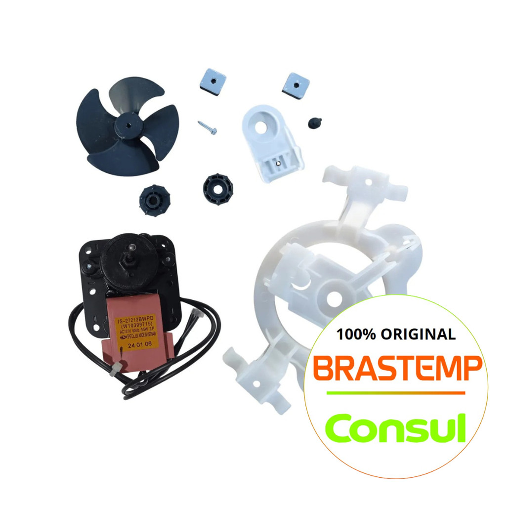 MOTOR VENTILADOR CONJUNTO PARA GELADEIRA BRASTEMP/CONSUL ORIGINAL - BRE80AKANA - BRE80AKAS3 (MODELOS NA DESCRICAO) 110V