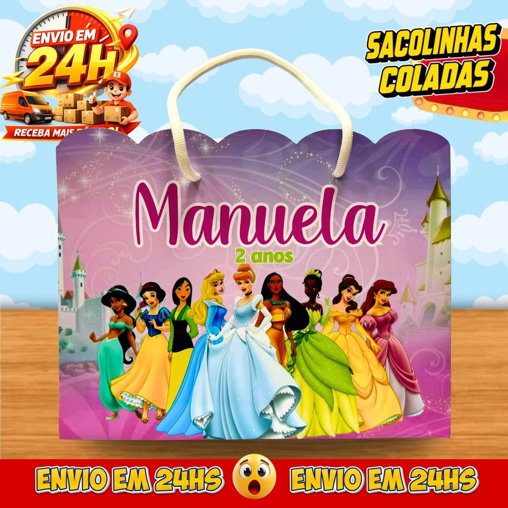 Sacolinhas Princesas Personalizadas - Lembrancinhas Infantil Dinossauro Premium com Nome e Idade