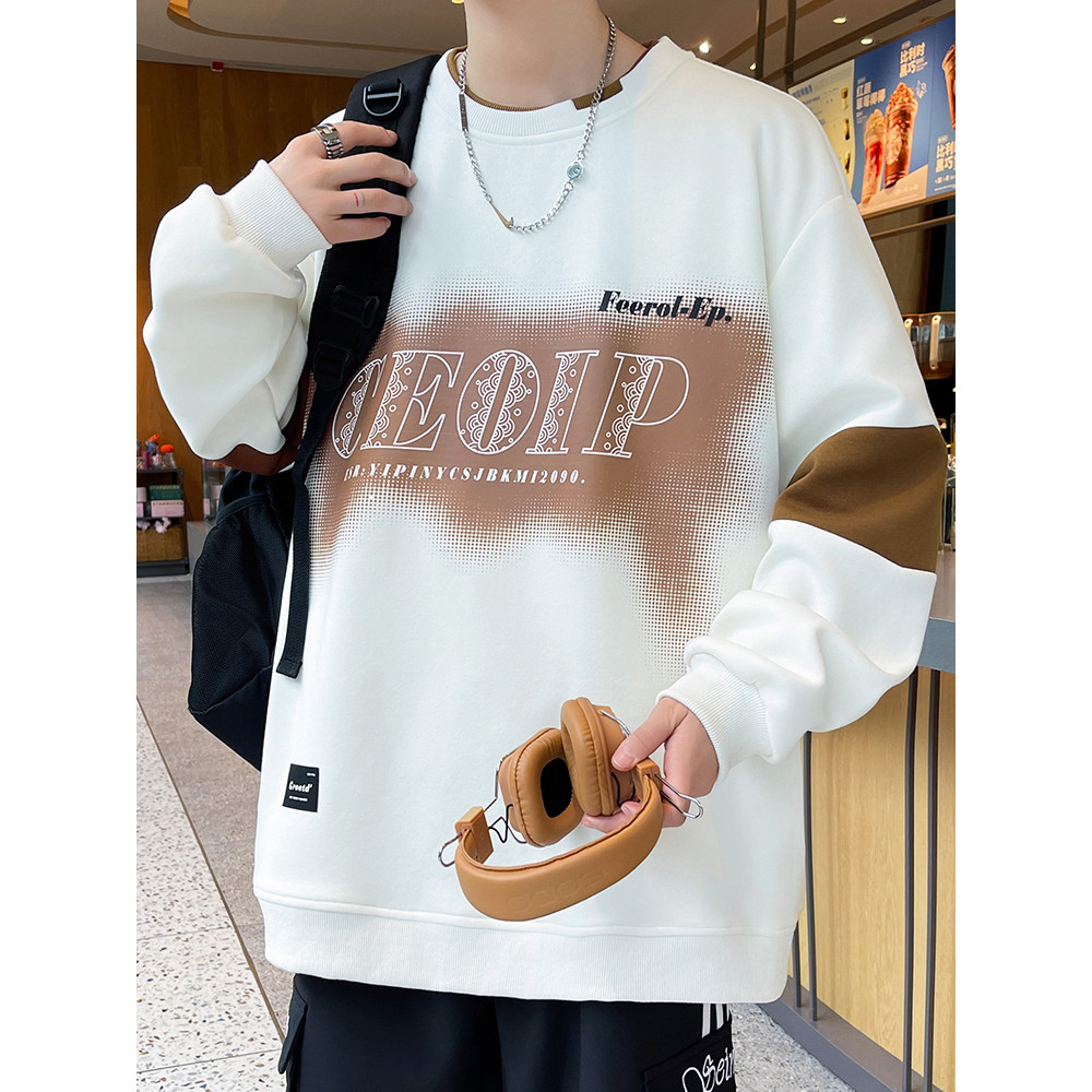 Moletom masculino com gola redonda, estilo primavera outono, roupa de rua estampada, camiseta de manga comprida, solta, 