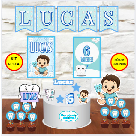 kit festa só um bolinho personalizado meu primeiro dentinho menino mesversario com nome aniversario