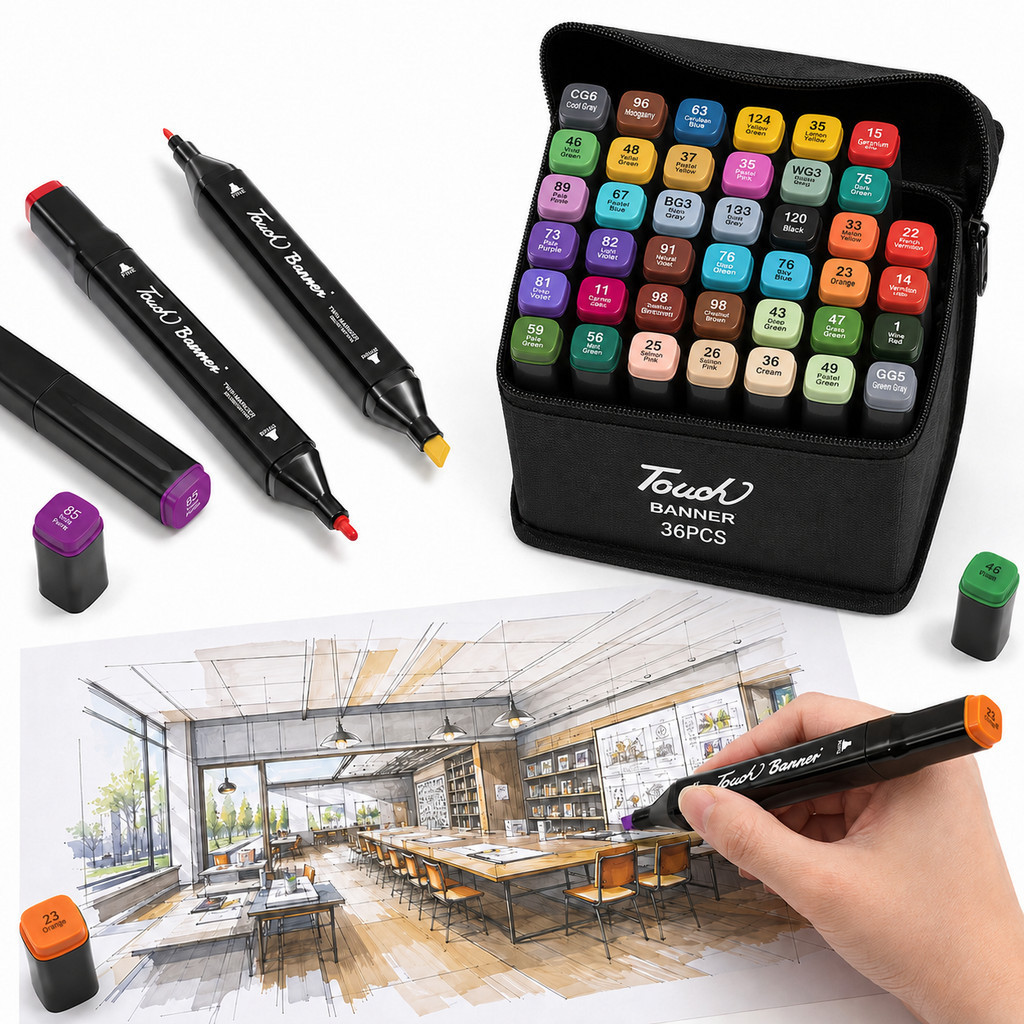 Kit Canetas Marcadoras Touch 36 Cores Dual Tip Álcool Marker Para Desenho Manga Arquitetura