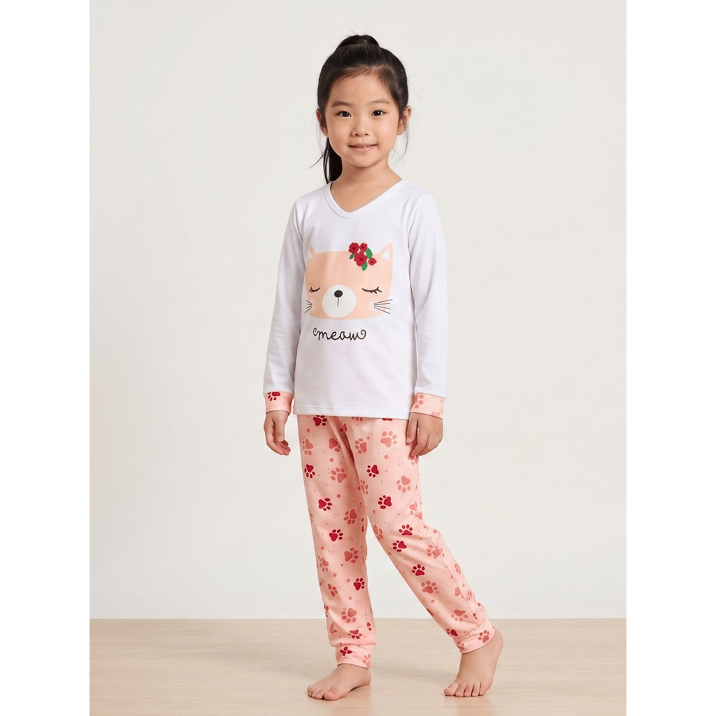 Pijama Infantil Feminino Longo Inverno Conjunto Estampado Roupa de Dormir Menina
