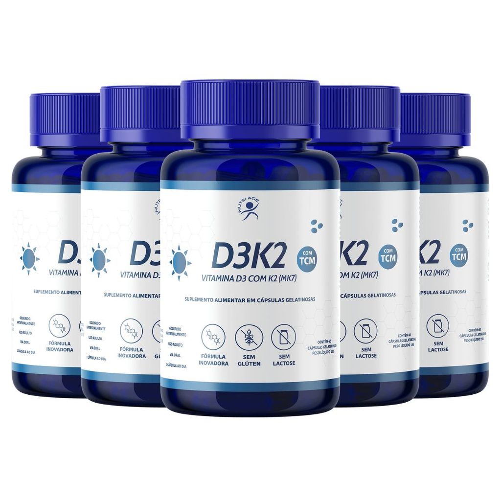 Vitamina D3 + K2 Nutriage Uso Diário Kit 300 Cápsulas