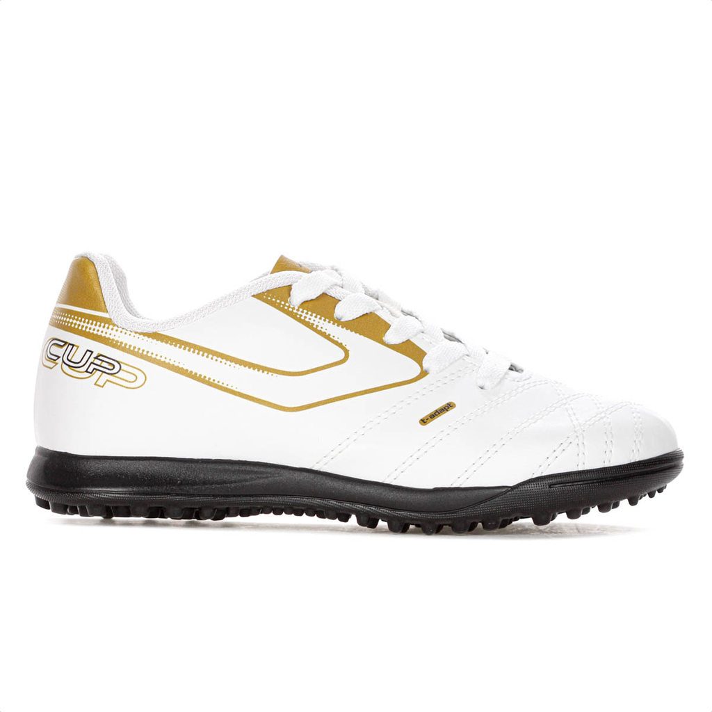 Chuteira Topper Society Top Cup VIII Branco e Dourado - Infantil