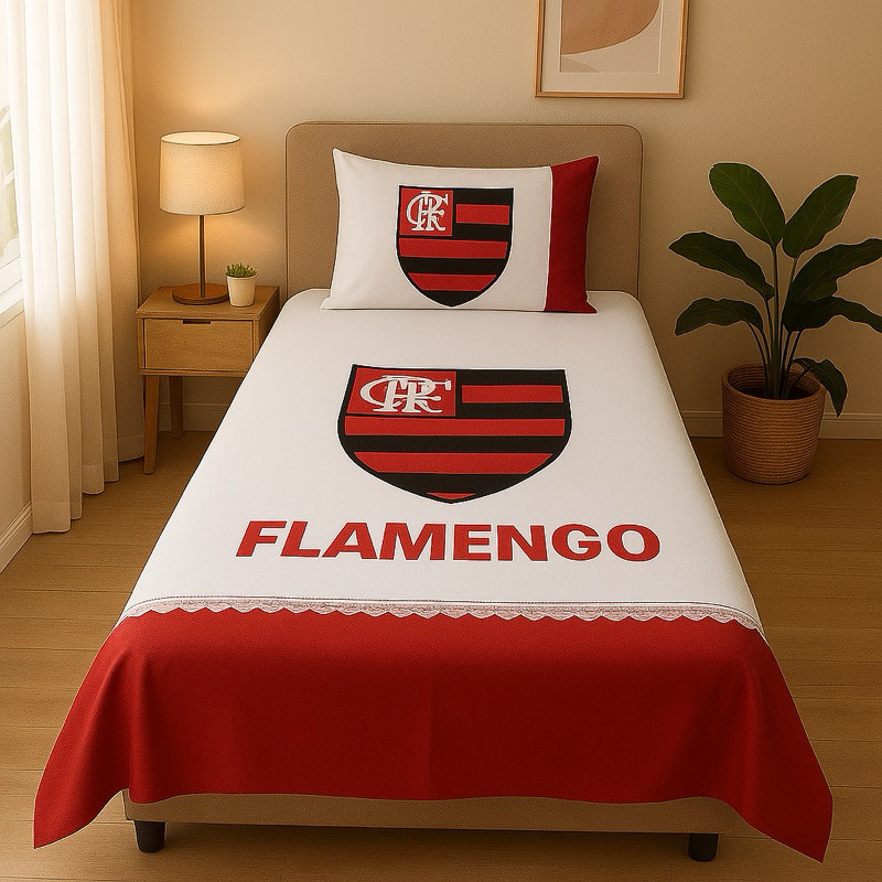 Jogo de Lençol Cama Solteiro Personalizado  Time de Futebol com Fronha Jogo de Cama de Torcida Varios Times