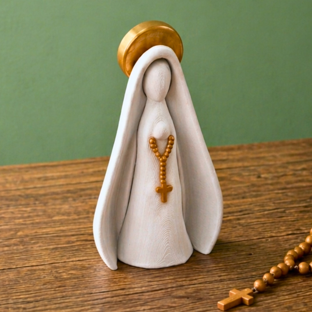 Imagem Nossa Senhora Decorativa Religiosa com Terço Decoração Fé Presente Católico
