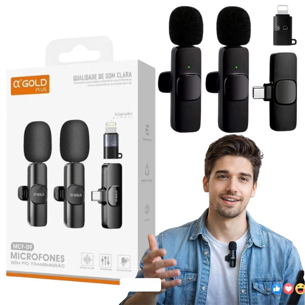 MICROFONE LAPELA PLUS SEM FIO TIPO C E IPHONE A GOLD SEM RUÍDO