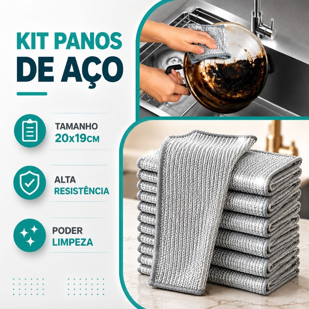 Panos de Limpeza Aço Premium Malha Metálica Reutilizável para Cozinha – Arear Panelas, Fogão e Louças, Tira Gordura
