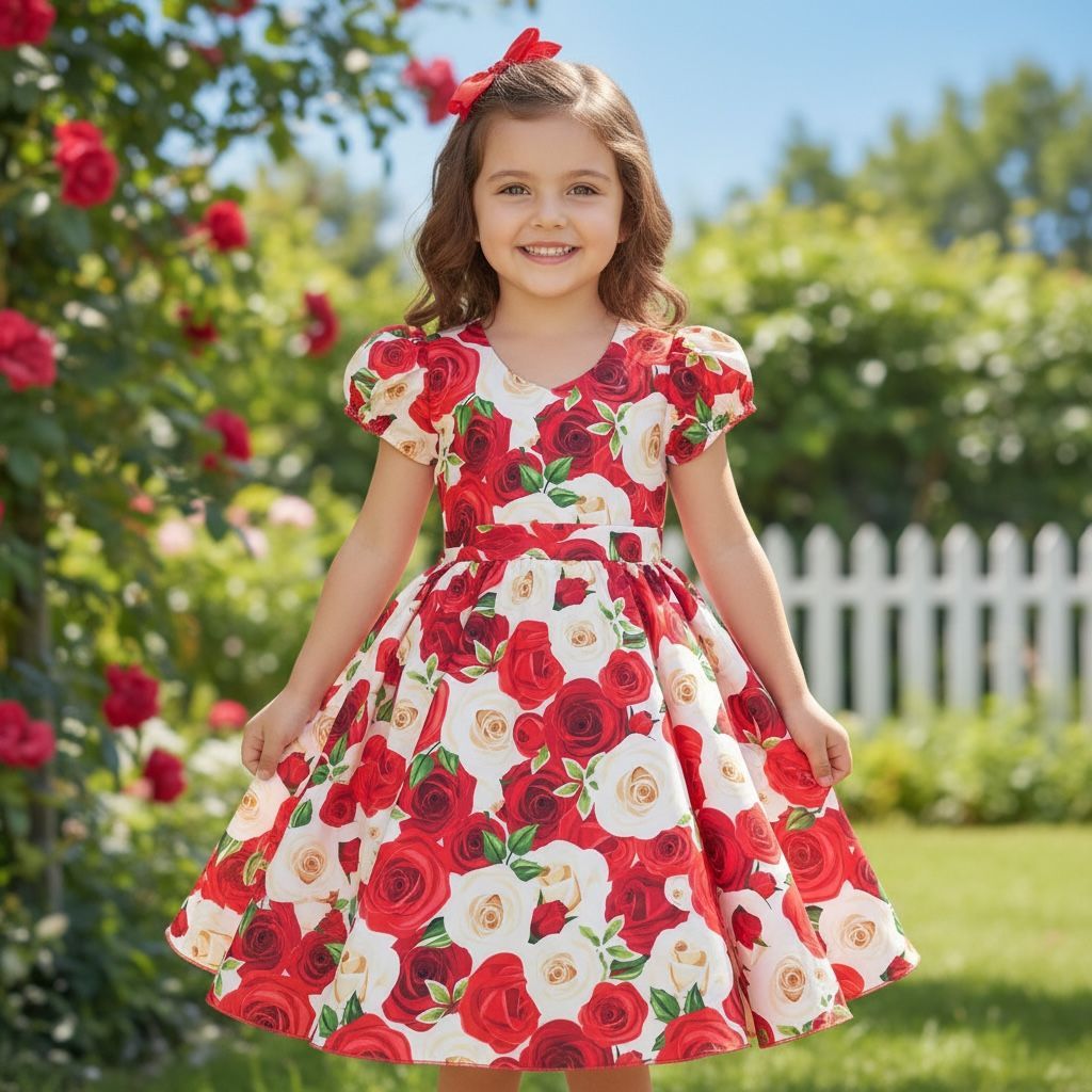 Vestido Infantil Vermelho Floral - Festas, Formatura, Aniversário, Batizado, Casamento