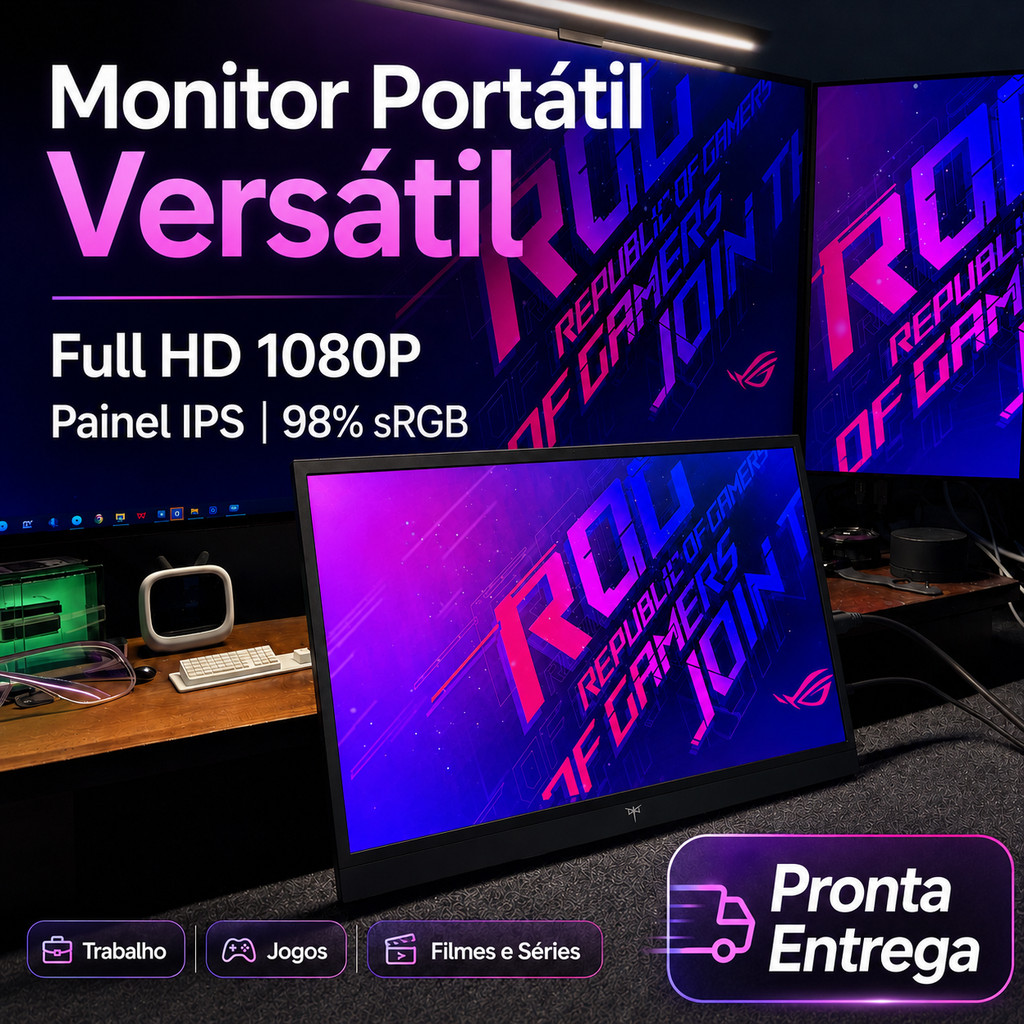 Monitor Portátil 15,6” Full HD IPS 1080P para Notebook PC Celular PS5 Xbox Switch com Capa