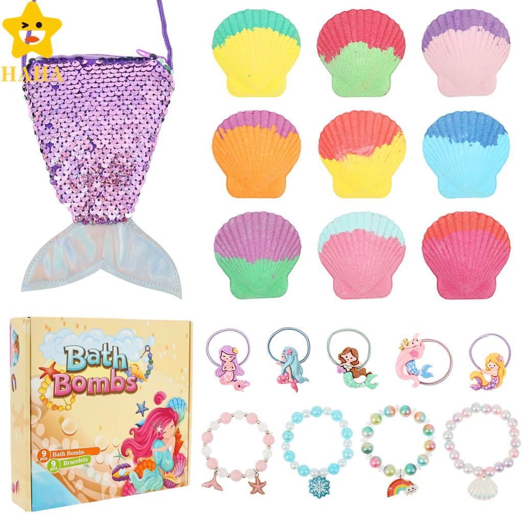 9 Pçs Bombas De Banho Sereia Para Crianças Com Jóias Brinquedos Dentro Artesanal Concha Bolha Bomba Saco Meninas Shopbc4