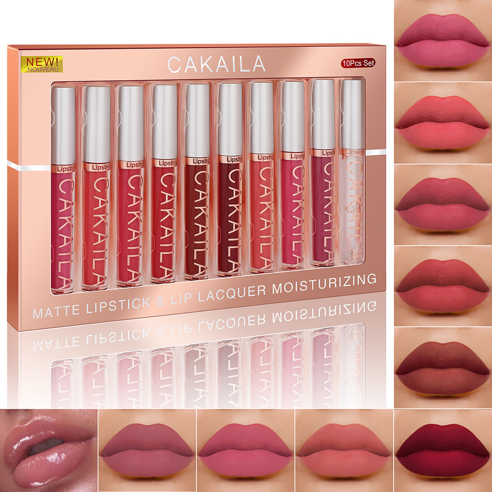 Conjunto De 10 Peças De Óleo De Brilho Labial À Prova D'água , Batom Líquido De Veludo Fosco De Longa Duração , Malva Ve
