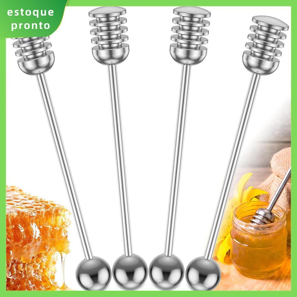 4 Pçs De Aço Inoxidável Mel Dipper 6.1 " Vara Favo De Para Pote Jar Xarope Drizzler Chá E Café Agitador SHOPSKC3482