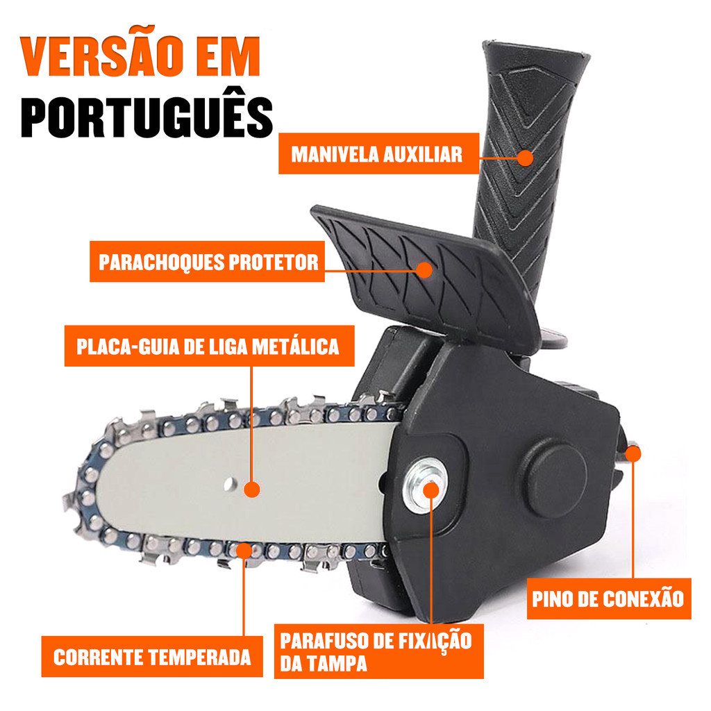 Adaptador Motosserra Eletrica Portatil 4 Para Furadeira Parafusadeira Serra Mini Corrente Sabre Mandril Marcenaria