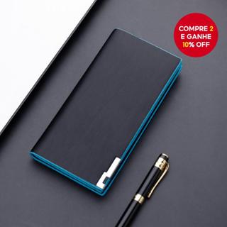 Carteira longa masculina em couro, com estilo coreano, múltiplos slots e bolso para celular. em Oferta na Shopee