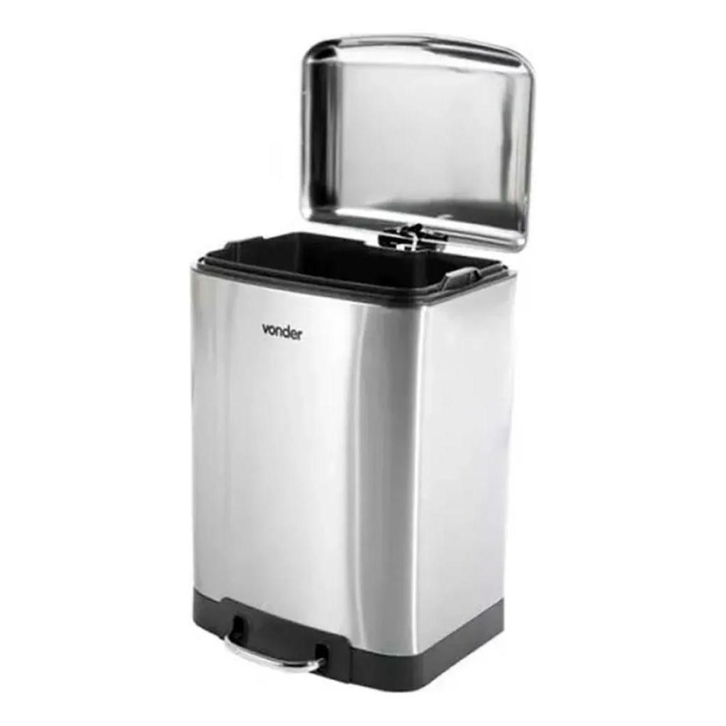 Lixeira Inox 30 Litros Retangular Com Pedal Amortecedor Balde Removível Vonder