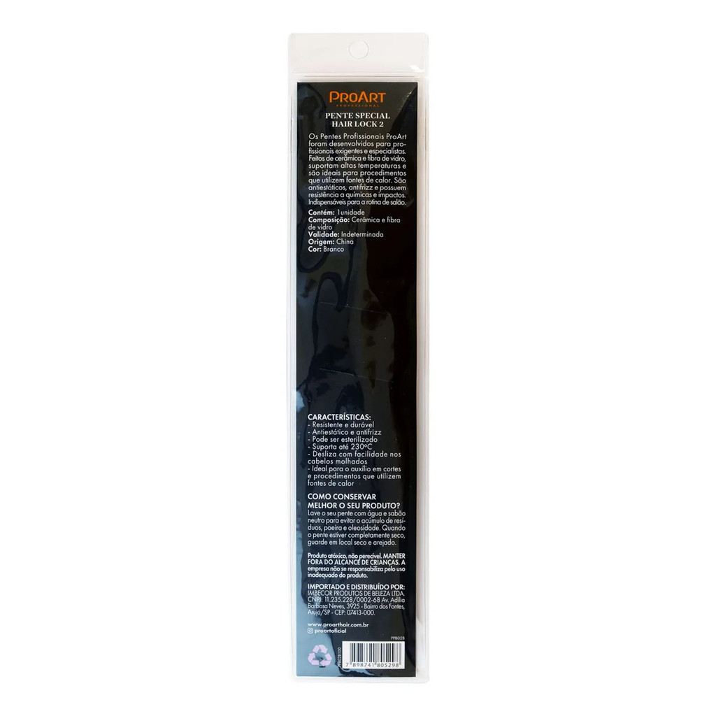 PENTE CAPILAR SPECIAL HAIR LOCK 1 CERAMICA CABO METAL PROART BRANCO · foto 2