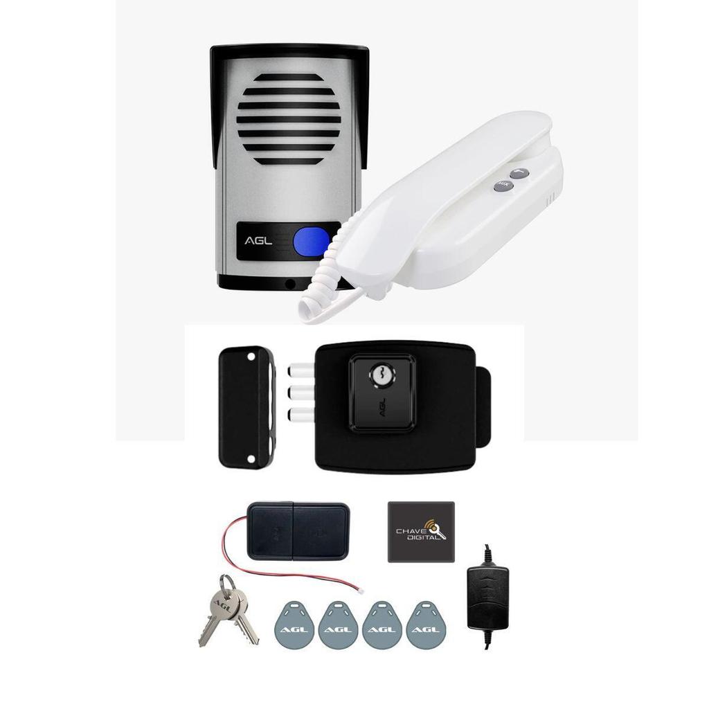 Kit Fechadura Ultra Card + Interfone Porteiro Residencial 12V 13,56Mhz AGL