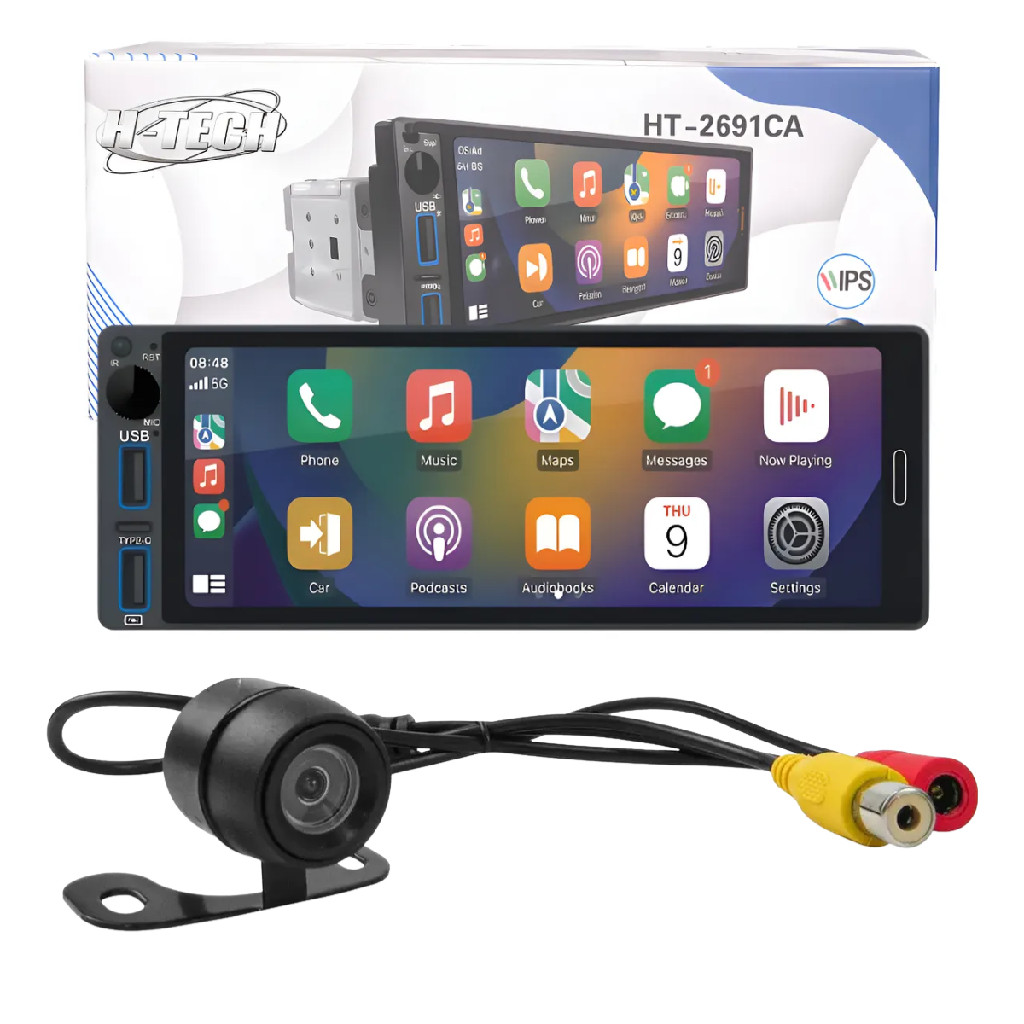 Multimídia 1din 6.9pol Carplay + Câmera De Ré 120° H-tech em Oferta na Shopee