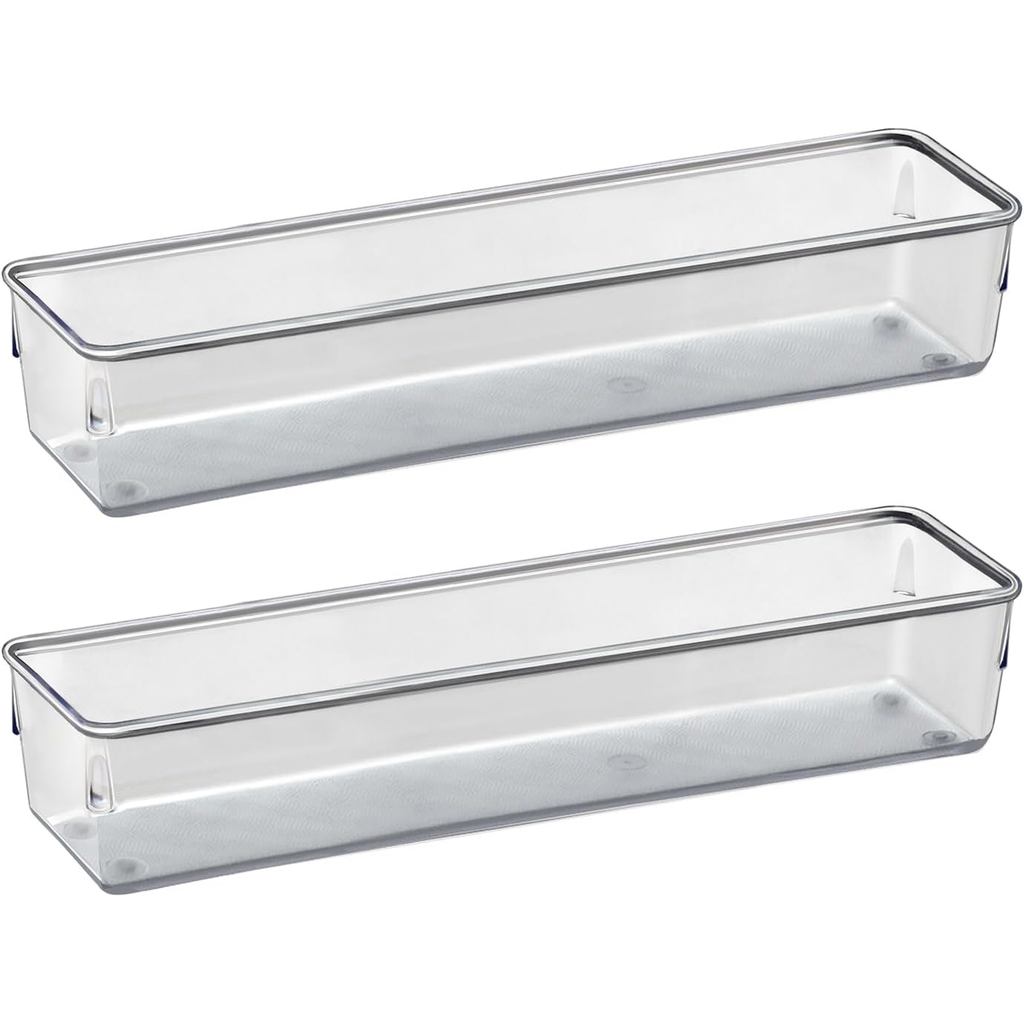 Organizador Modular para Gavetas, Bancadas e Armários, Plástico Transparente, Pote Retangular Longo, Cristal, 976.0