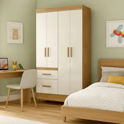 Guarda Roupa Solteiro Madri 4 Portas com 2 Gavetas Moval