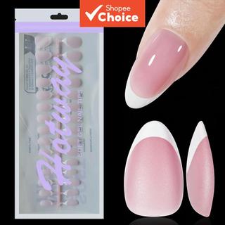 120 unhas postiças francesas rosa claro e nude claro, formato amêndoa, acrílico, curtas, …