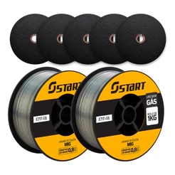 2 Arames De Solda Mig Uso Sem Gás 0,8mm 1 Kg V8 Brasil + 5 Discos De Corte Para Ferro E Inox