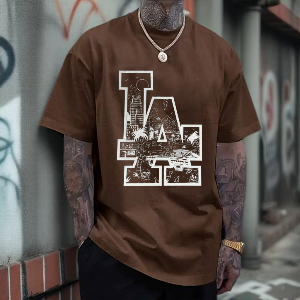 Camiseta Streetwear Oversized L.A Los Angeles California Camisa 100% Algodão Premium P ao GG Moda
