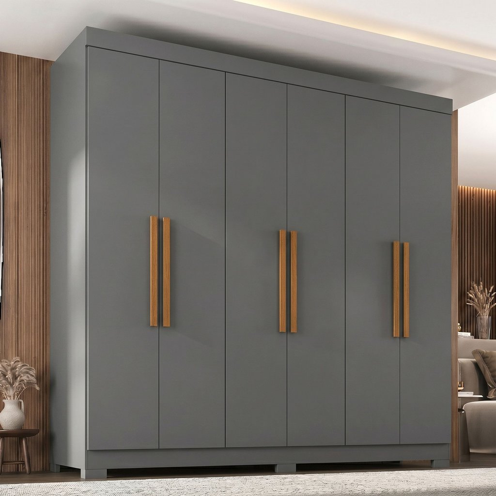 Guarda Roupa Casal com Pés Paris 6 Portas 2 Gavetas Paris Espresso Móveis Cinza/Onix Ônix