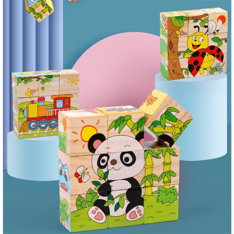Quebra-Cabeças Baby Wooden Blocos De Madeira Brinquedos Infantis Seis Lados De Cubo Jogo Educacional