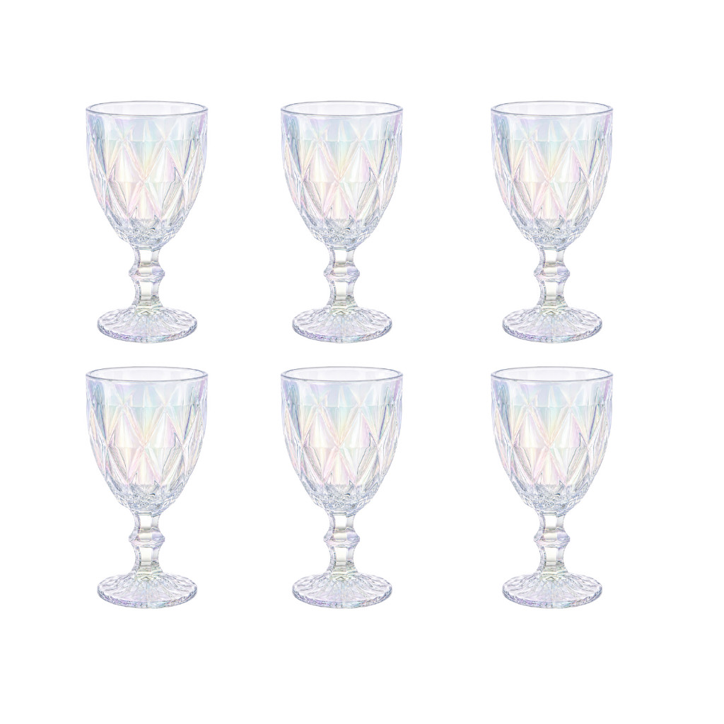Jogo com 6 Taças Diamond Furta Cor Vidro 340ml Elegante para Drinks Água Suco e Vinho