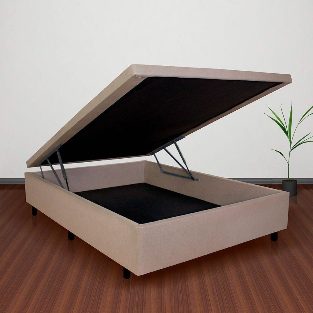 Cama Box B&G Baú Casal Courino Bege 138x188x42 Bege